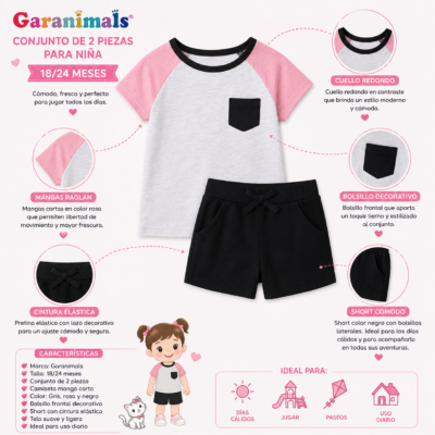Conjunto Deportivo Bicolor con Short – Garanimals 18/24 Meses