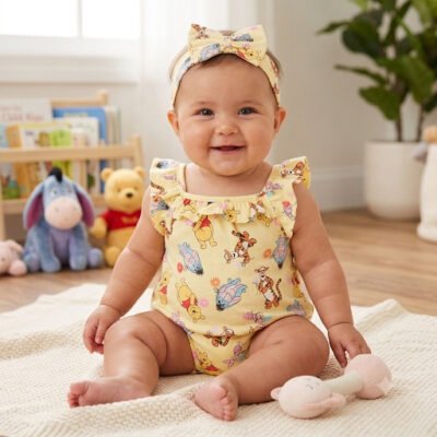 Set de 2 Rompers Disney Winnie the Pooh para Bebita + Cintillo – 6 a 9 Meses