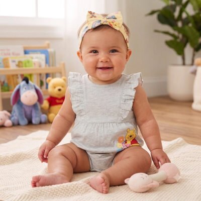 Set de 2 Rompers Disney Winnie the Pooh para Bebita + Cintillo – 6 a 9 Meses