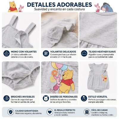 Set de 2 Rompers Disney Winnie the Pooh para Bebita + Cintillo – 6 a 9 Meses