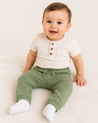 Pantalón Verde con Bolsillos y Cordón – Cat & Jack 6–9 Meses