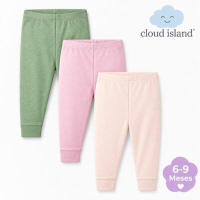 Set de 3 Licras para Bebé Cloud Island® – Talla 6-9 Meses | Colores Pastel