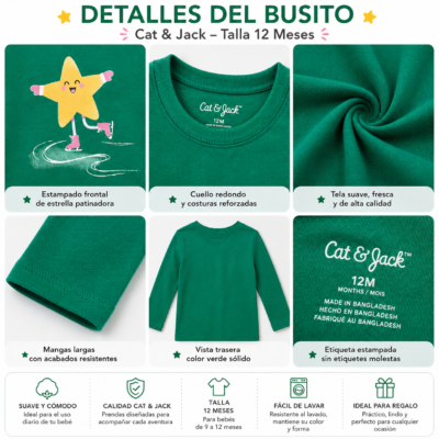 2025/08/880771.png Busito Cat & Jack Verde con Estrella Patinadora | Talla 12 Meses
