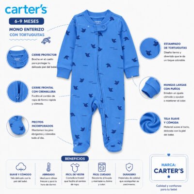 Mono Enterizo para Bebé con Tortuguitas – Carter’s 6–9 Meses