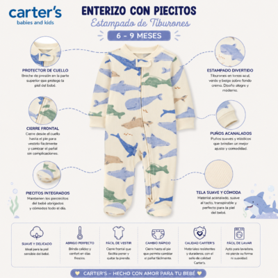 2025/09/1000154427.png Enterizo para Bebé con Estampado de Tiburones – Carter’s 6–9 Meses