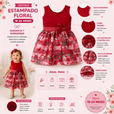 Vestido floral elegante Place para niña – 18 a 24 meses 🌹❤️