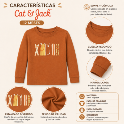 Camiseta Manga Larga para Bebé – Cat & Jack 12 Meses