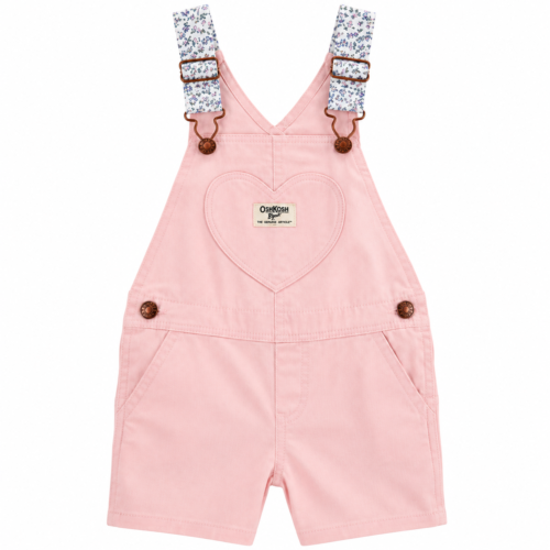 Overol Corto OshKosh Rosa con Tirantes Estampados para Bebé Niña – 24 Meses