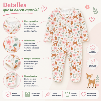 Mono Térmico Carter's con Estampado Bosque para Bebé Niña – Talla 4