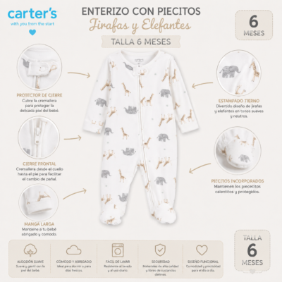 2025/12/1000154888.png Enterizo de Jirafas y Elefantes con Piecitos – Carter’s 6 Meses