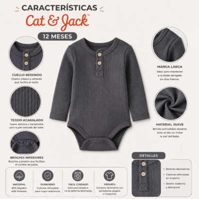 Body de Manga Larga Canalé – Cat & Jack 12 Meses
