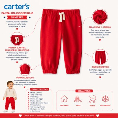 Pantalón Jogger Rojo – Carter’s 18 Meses