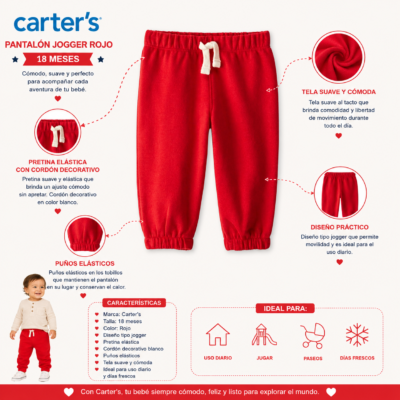 Pantalón Jogger Rojo – Carter’s 18 Meses