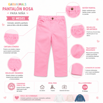 Pantalón Rosa para Niña GARANIMALS – 12 Meses