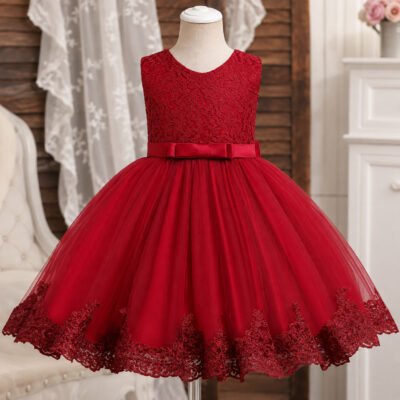 Vestido Rojo de Fiesta con Encaje – 24 Meses