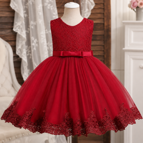 Vestido Rojo de Fiesta con Encaje – 24 Meses