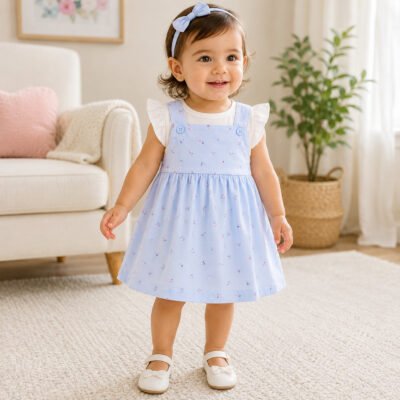 2025/12/683917-1.png Conjunto Carter's Vestido Celeste con Camiseta para Bebita | 12 Meses