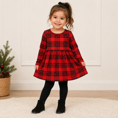 Vestido Ligero Cuadros Escoceses Rojo y Negro Cat & Jack para Niña – Talla 2