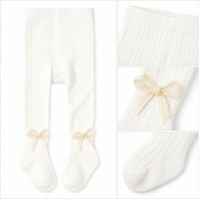 Panty medias para niña color blanco con moños decorativos