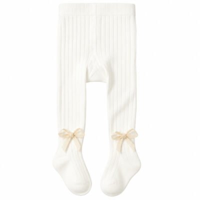 Panty medias para niña color blanco con moños decorativos