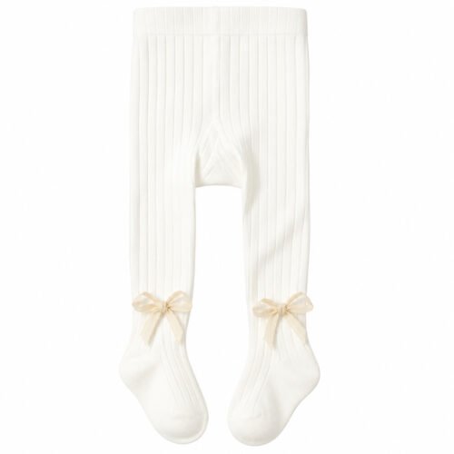 Panty medias para niña color blanco con moños decorativos
