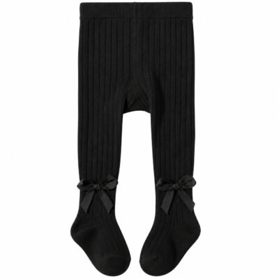 Panty medias para niña color negro con moños decorativos