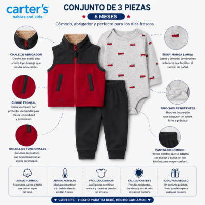 Conjunto de 3 Piezas para Bebé – Carter’s 6 Meses