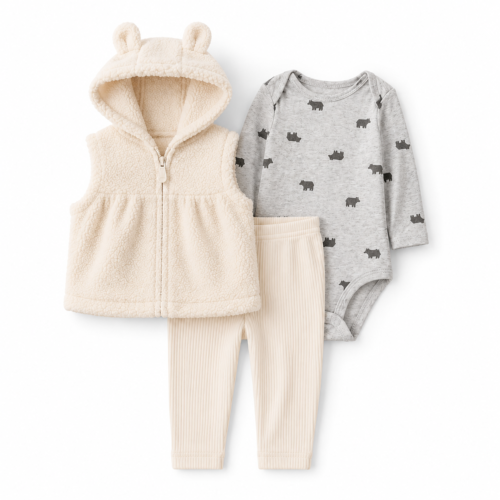 Conjunto de 3 Piezas para Bebé en Color Crema – Carter’s 6 Meses