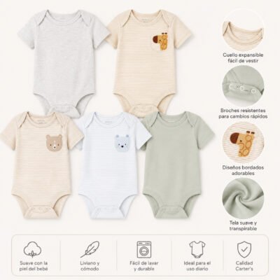 Set de 5 Bodies para Bebé – Carter’s 6 Meses