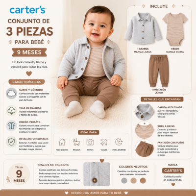 Conjunto de 3 Piezas para Bebé – Carter’s 9 Meses