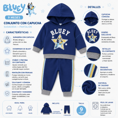 Conjunto Bluey con Capucha – 9 Meses