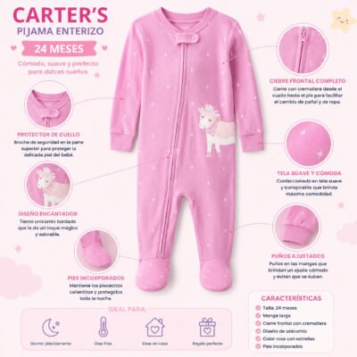 Pijama Enterizo Rosa con Unicornio – Carter’s 24 Meses