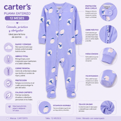 2026/03/1000155112.png Pijama Enterizo Morado con Estampado de Animalitos – Carter’s 12 Meses