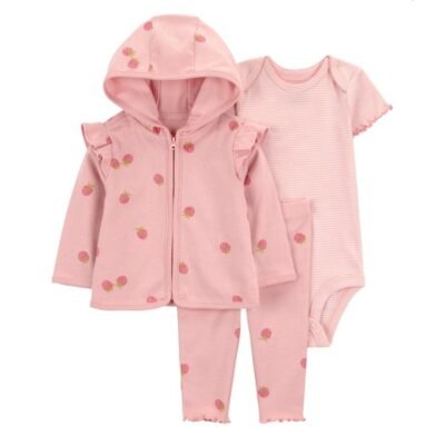 "Conjunto Carter's 3 Piezas para Bebita 3-6 Meses Rosa con Capucha"