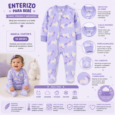 2026/03/1049707.png Pijama enterizo Carter’s con unicornios – 18 meses 🦄💜