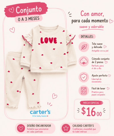 2026/03/367298.png Conjunto Carter's para Bebita 0-3 Meses Crema con Corazones