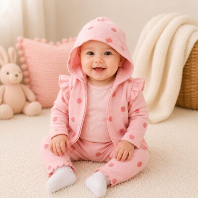 "Conjunto Carter's 3 Piezas para Bebita 3-6 Meses Rosa con Capucha"