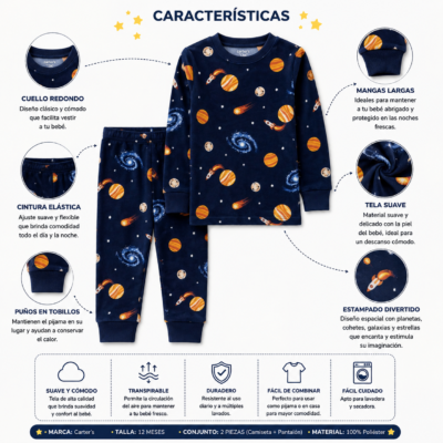 Pijama de 2 Piezas Espacial – Carter’s 12 Meses