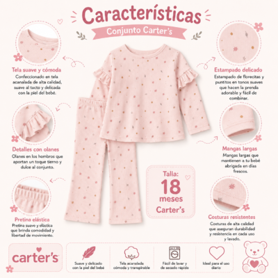 Conjunto Carter's para Bebita 18 Meses – 2 Piezas Floral Rosa