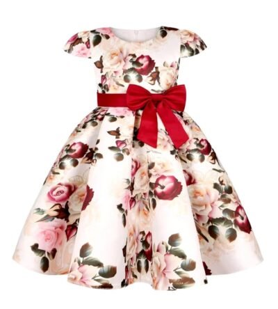 1000963547.jpg Vestido Floral para Niña Talla 3 Años con Lazo Vinotinto
