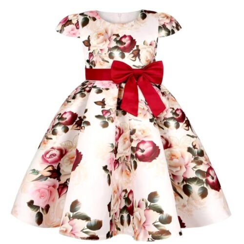 Vestido Floral para Niña Talla 3 Años con Lazo Vinotinto