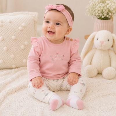 Conjunto Carter's de 4 Piezas para Bebita 3 Meses – Rosa con Leggings Estampados