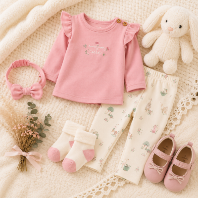 Conjunto Carter's de 4 Piezas para Bebita 3 Meses – Rosa con Leggings Estampados