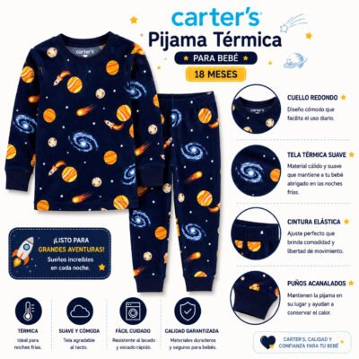 Pijama Térmica Carters Estampado Espacial para Bebé de18 Meses
