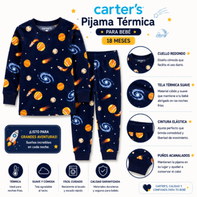 Pijama Térmica Carters Estampado Espacial para Bebé | 18 Meses