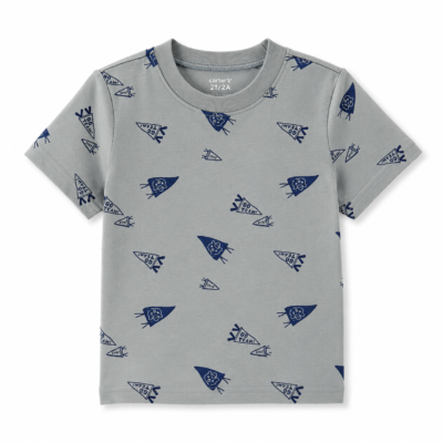 Camiseta Carter's para niño – Gris con estampado de cohetes | Talla 2T
