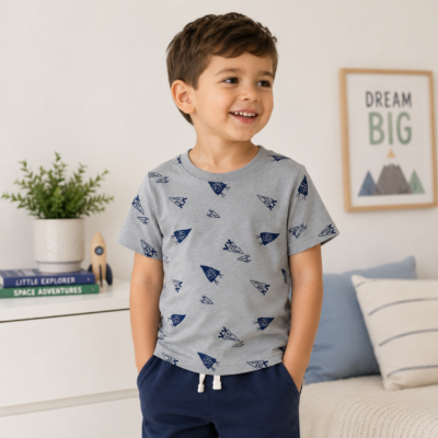 Camiseta Carter's para niño – Gris con estampado de cohetes | Talla 2T