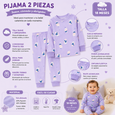 2026/04/1049470.png Pijama de 2 piezas para bebé – 18 meses 💜❄️
