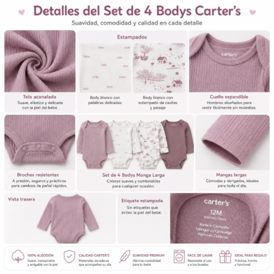 Set de 4 Bodys Carter's para Bebita 12 meses