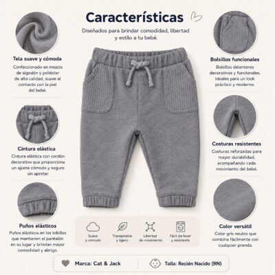 Pantalón Jogger Infantil Gris Cat & Jack – Recién Nacido
